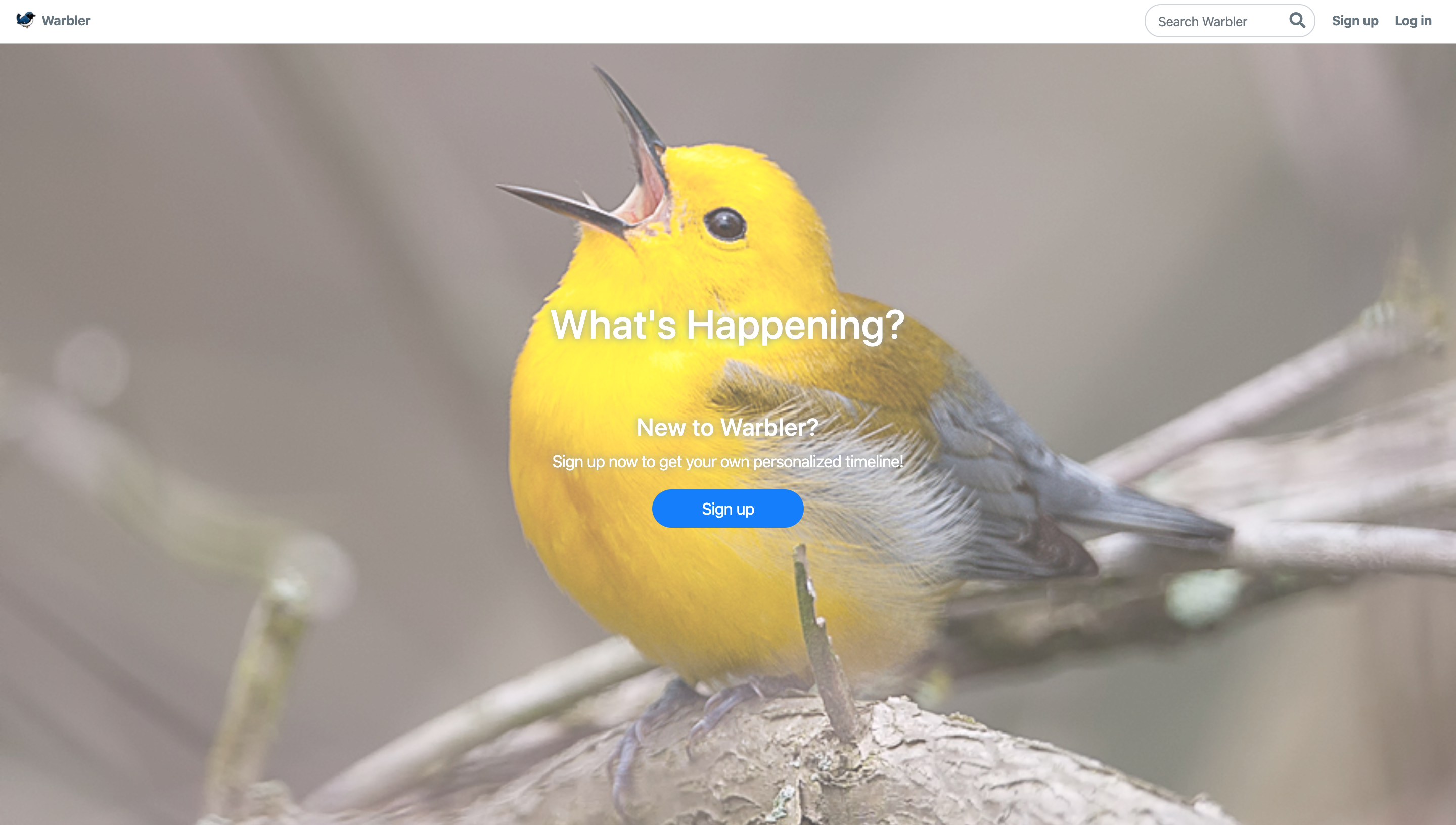 Warbler app homepage screenshot